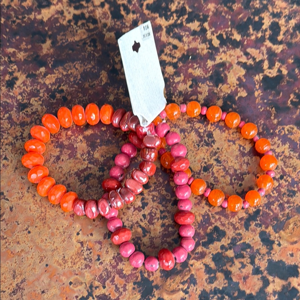 Vibrant Orange and Pink Stackable Coordinating Stretch Beaded Bracelets-Set of 3